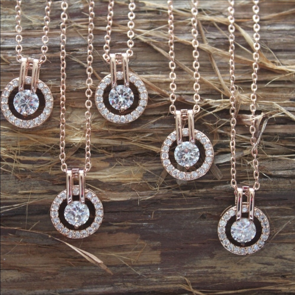 Halo Rose Gold Set CZ Necklace and Earrings - Picture 2 of 8